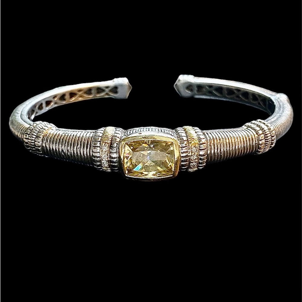 Judith Ripka Jr sterling silver hinged cuff bracelet with real diamonds